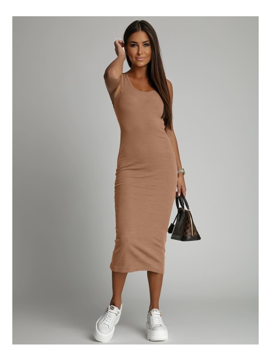 Fitted midi dress with straps - Cappuccino - Online store - Boutique